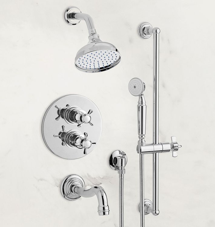 Connor Cross Handle Thermostatic Tub Shower Set With Handshower