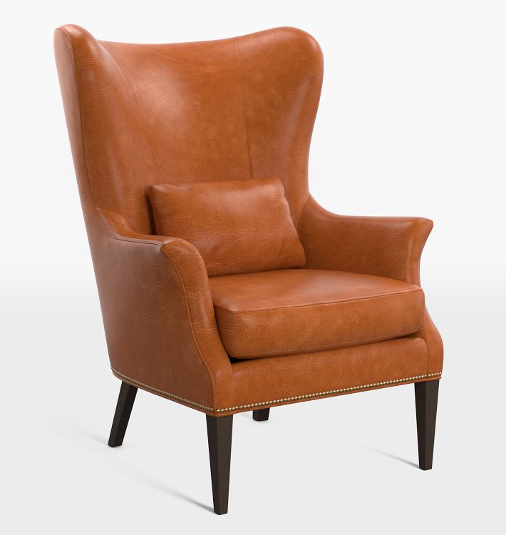 Open Box Clinton Modern Wingback Leather Chair Copleand Leather