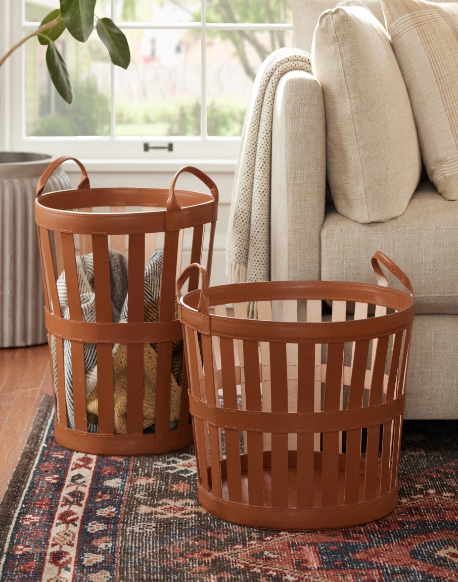Leather Open Weave Basket Collection