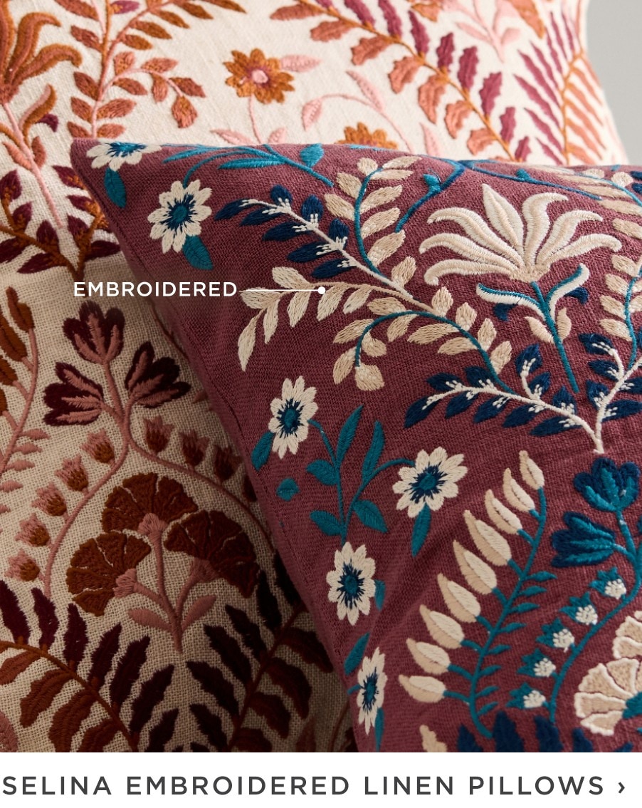 selina embroidered linen pillows