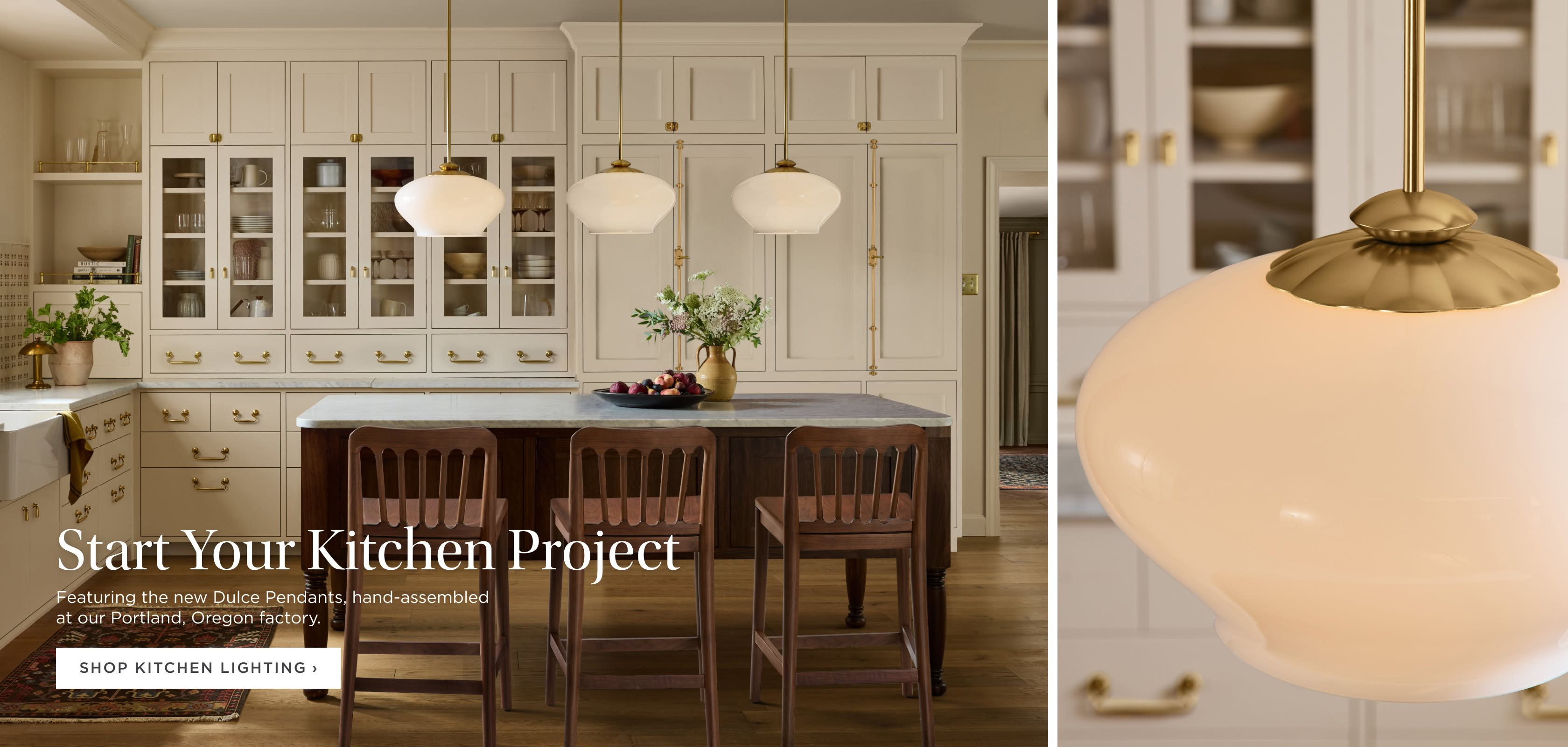 Start Your Kitchen Project: Featuring the new Dulce Pendants, hand-assembled at our Portland, Oregon factory. Shop Kitchen Lighting.