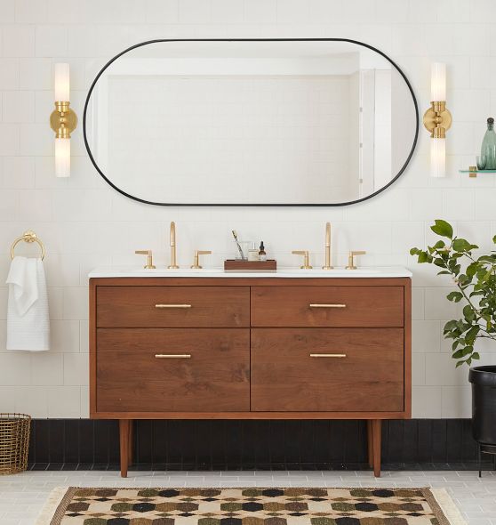 Double Vanity Pill Metal Framed Mirror Rejuvenation