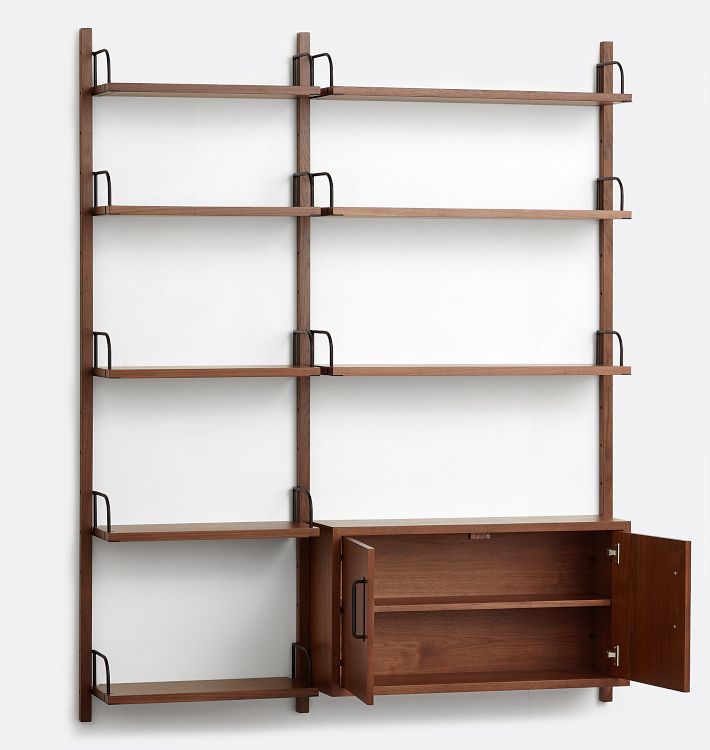 Hart Modular Walnut Double Shelving Unit with Cabinet | Rejuvenation