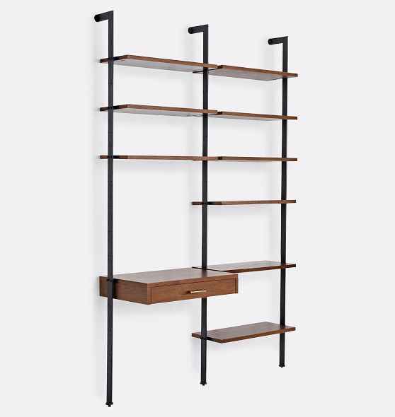 Holgate Double Modular Floating Desk & Shelves with 96" Rails