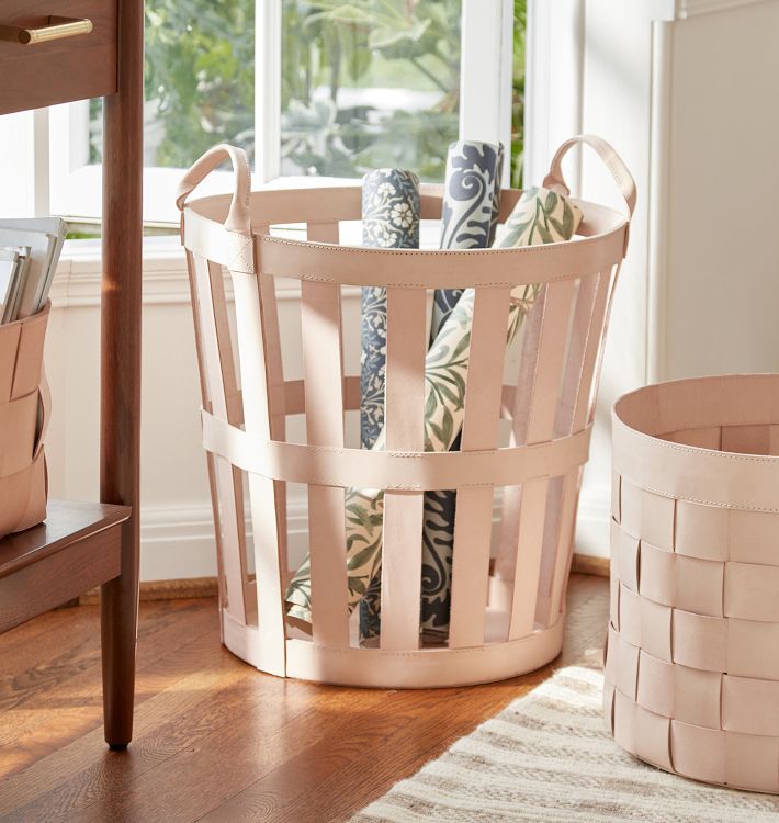 Leather Open Weave Round Basket Rejuvenation