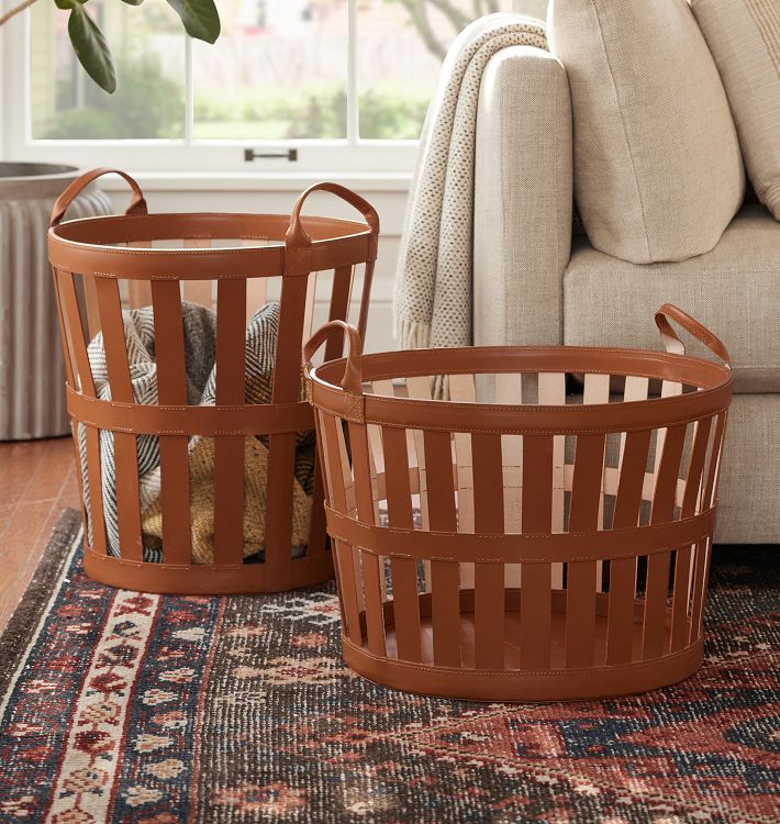 Leather Open Weave Round Basket Rejuvenation