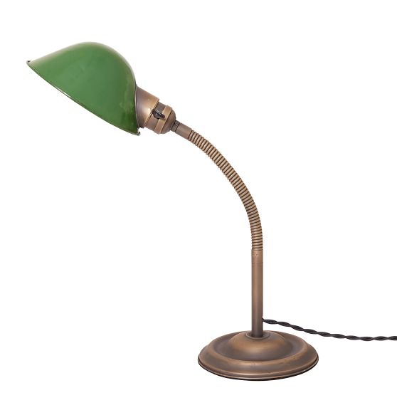 Industrial Gooseneck Desk Lamp With Green Hubbell Shade Circa 1920S