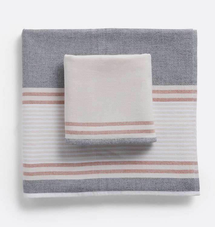 Terry Stripe Turkish Towels, Striped Gray Bath Towel, White