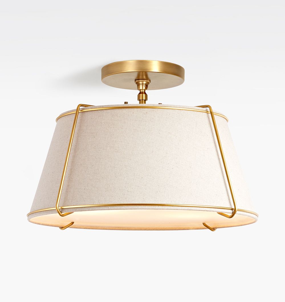 Online Designer Kitchen Conical 16in Drum Semi-Flush Mount Aged Brass with Sand Shade