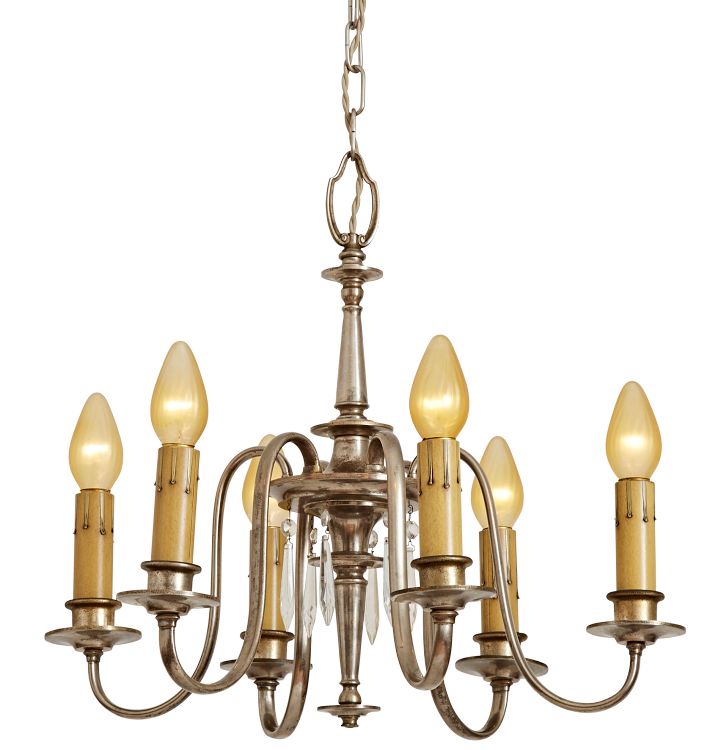 Colonial Revival 6-Light Silver Plate Chandelier