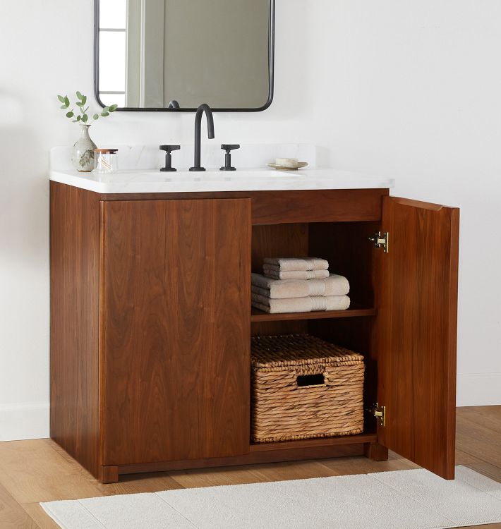 Linear 36" Single Vanity Whitewashed Walnut, Dusk Gray Glossy Composite Top Prvw Vr~196923095
