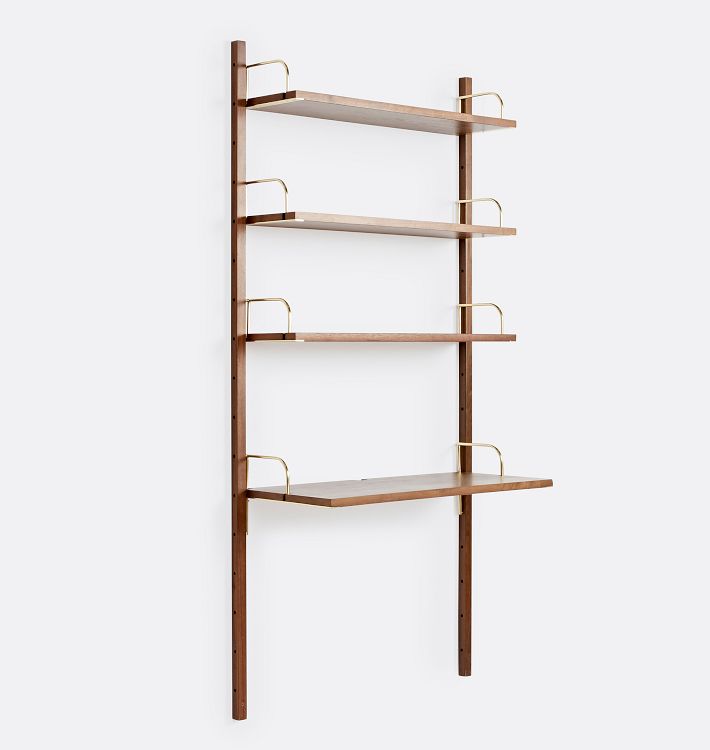 Wall Mounted Shelving Unit Modular Shelving System With 4 Solid Wood Shelves  and Heavy Duty Shelf Brackets 