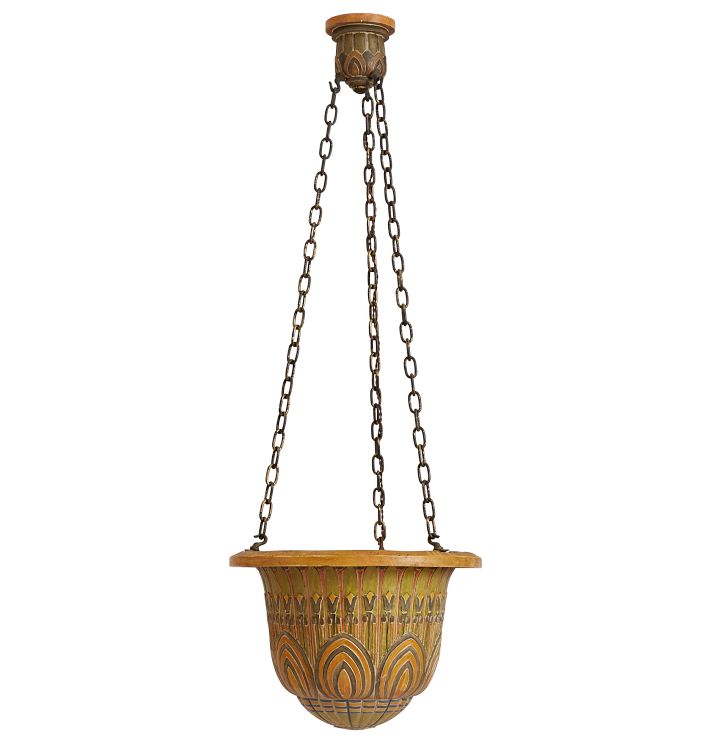 Cast Plaster Egyptian Revival Bowl Chandelier