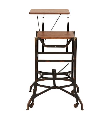fully functional and restored american vintage industrial c. 1930's uhl  art steel adjustable height factory workbench stool or chair with  bracketed