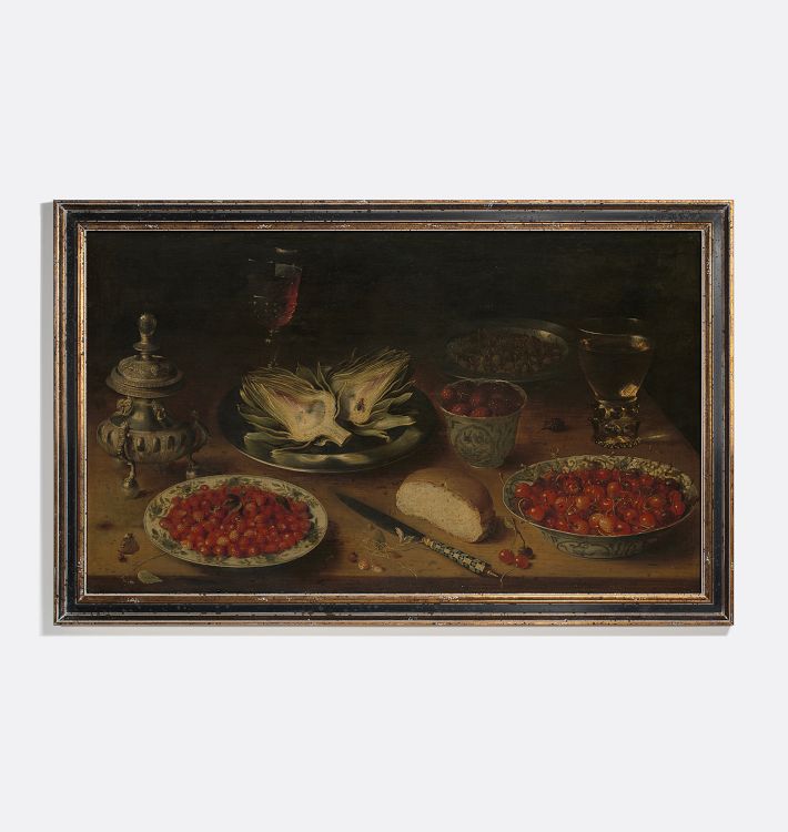 Still Life with Artichoke and Fruit on Porcelain Dishes Framed Reproduction Wall Art Print