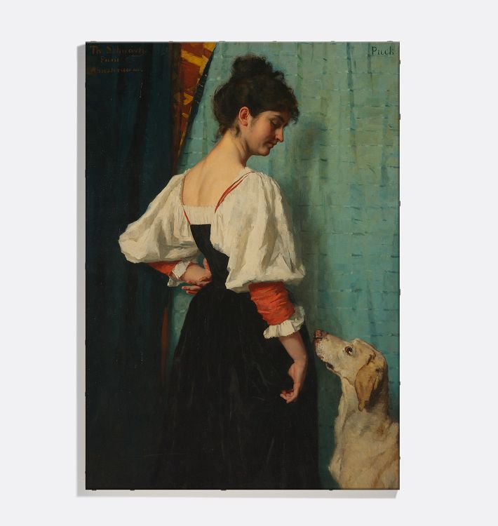 Young Woman With 'Puck' The Dog Reproduction Wall Art Print