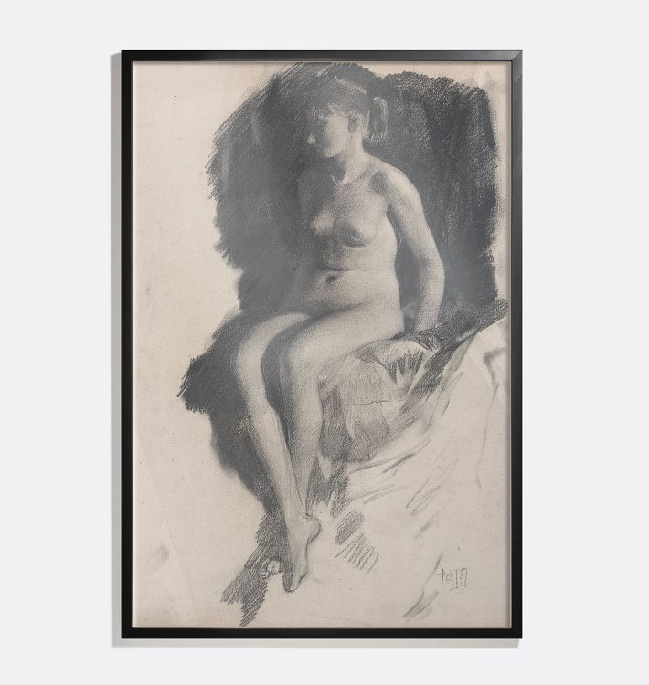 Seated Female Nude Framed Reproduction Wall Art Print