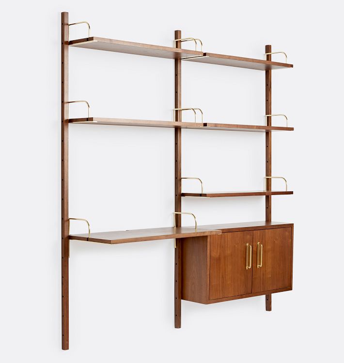 Hart Modular Walnut Double 5-Shelf with 36&quot; Desk with Cabinet