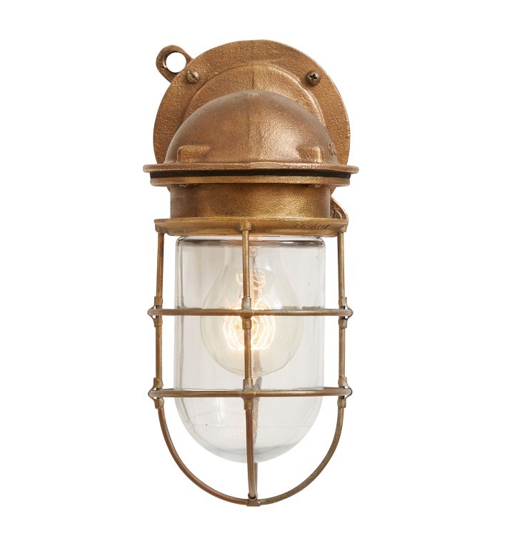 Nautical Brass Wall Sconce With Brass Rain Cap