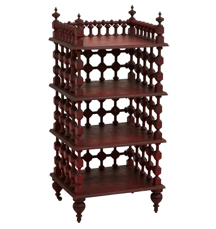 Vintage Four-Tier Victorian Mahogany Shelf with Casters