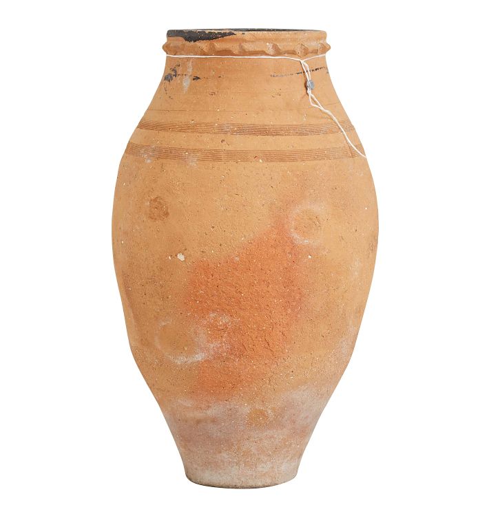 Tall Turkish Terra Cotta Storage Vessel With Banded Detail Circa 1930S