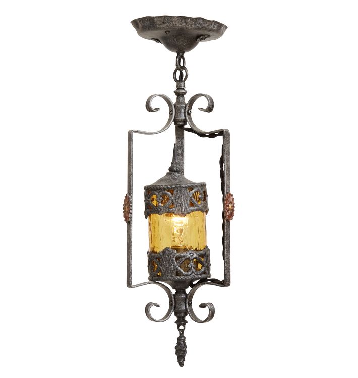 Vintage Romance Revival Pendant with Crackle Glass Cylinder Shade