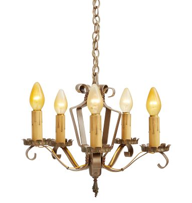 Vintage Polished Brass Colonial Revival Chandelier with Crystal Spears