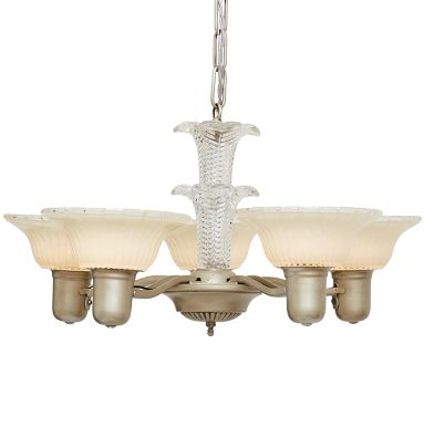 Five Light Art Deco Cup Shade Chandelier With Glass Body Circa