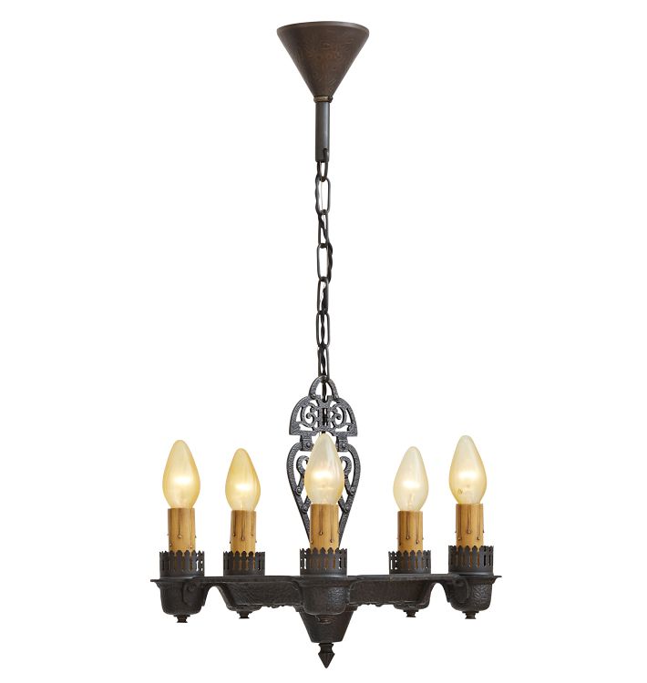 Five-Light Romance Revival Candle Chandelier with Faux-Hammered Texture
