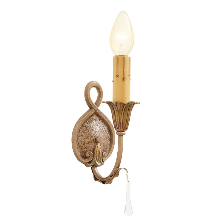 Single Vintage Classical Revival Candle Sconce with Crystal Drop