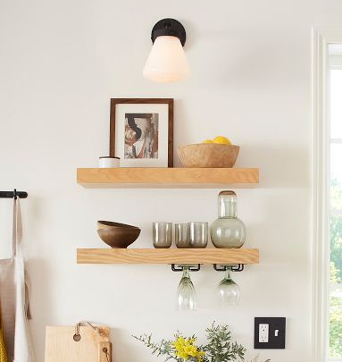 A Long Rustic Floating Shelf, Two Brackets, Laundry Room Storage