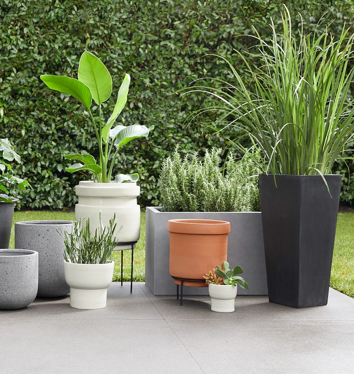 Faceted Modern Fiberstone Indoor/Outdoor Planters