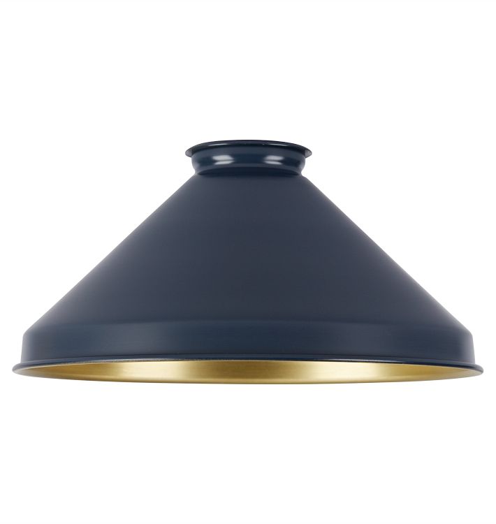 8&quot; Cone Shade with Brushed Brass Interior, Matte Thunder Blue