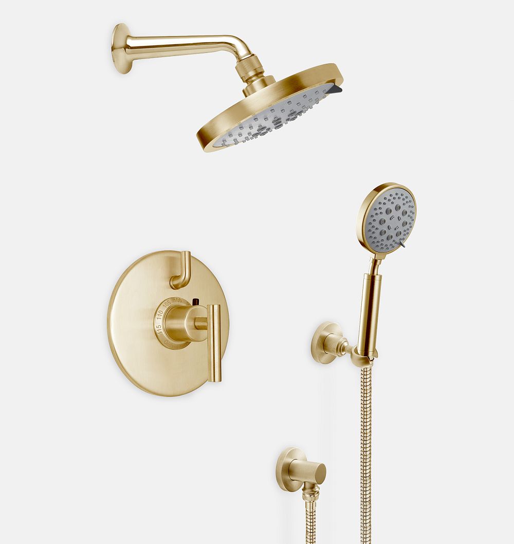 Online Designer Bathroom Tiburon Thermostatic Shower Set with Handshower, Satin Brass