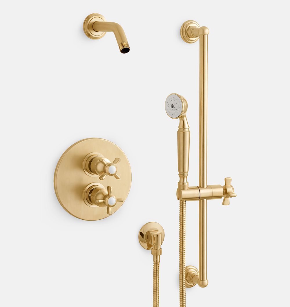Online Designer Bathroom Connor Thermostatic Shower Set With Handshower, Aged Brass
