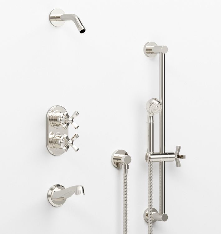 Rigdon Cross Handle Thermostatic Tub &amp; Shower Set With Handshower