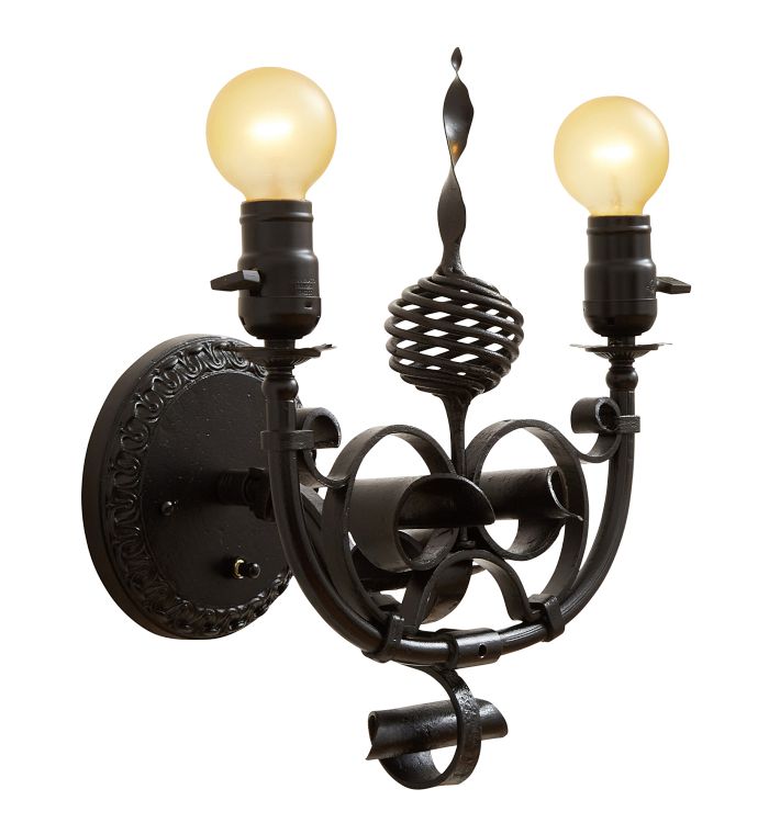 Extraordinary Vintage Wrought Iron Two-Light Bare Bulb Sconce