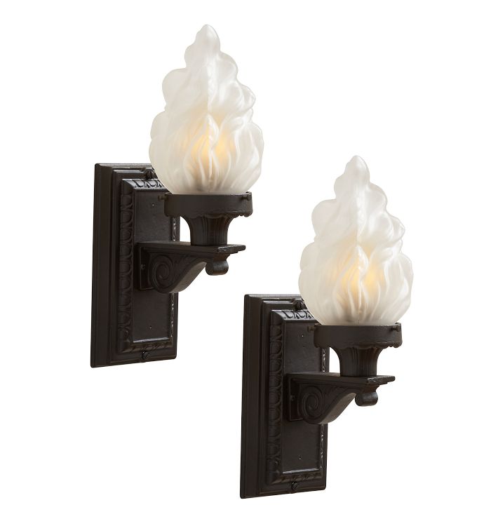 Pair of Antique Classical Revival Sconces with Frosted Flame Shades