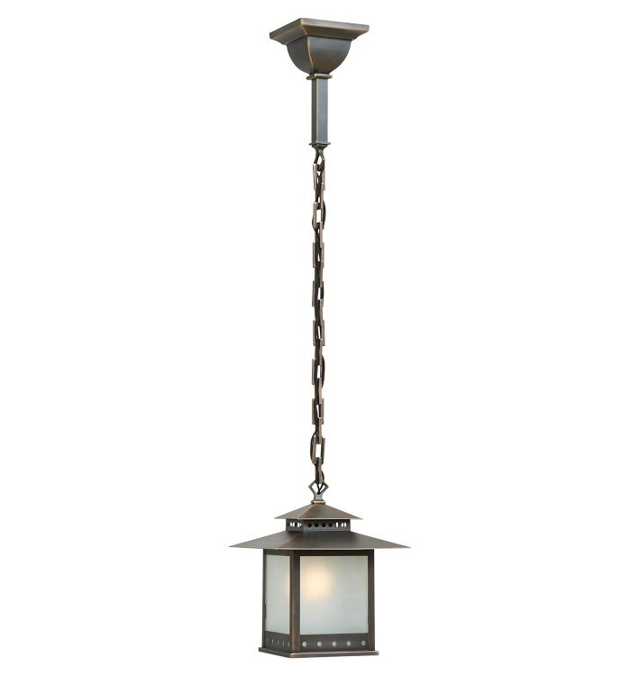 Vintage Prairie-Stye Lantern Pendant with Etched Glass Panels