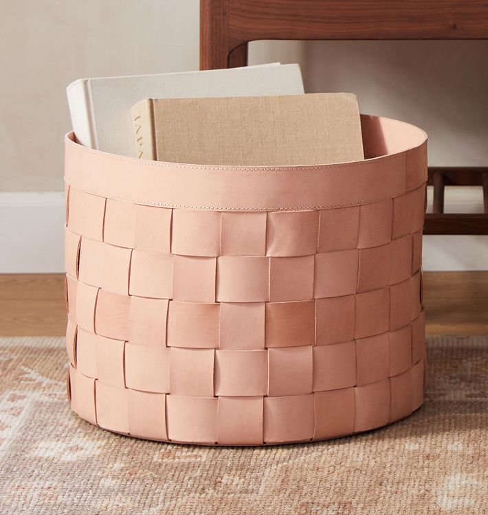 Woven Round Leather Basket