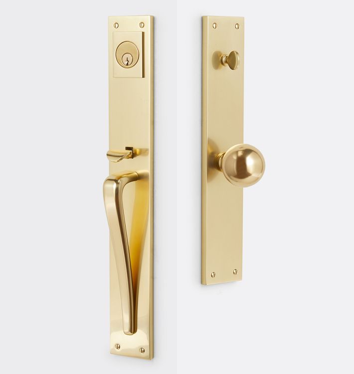 Haven Brass D-Handle And Ball Knob Exterior Door Hardware Tube Latch Set