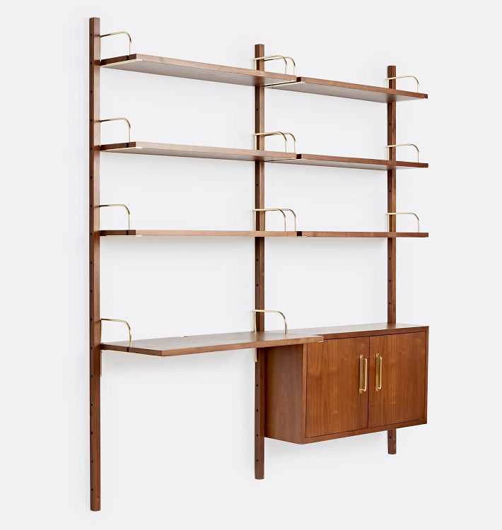 Hart Modular Walnut Double 6-Shelf with 36&quot; Desk with Cabinet