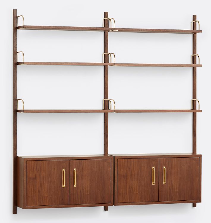 Hart Modular Walnut Double Shelving Unit with Double Cabinets