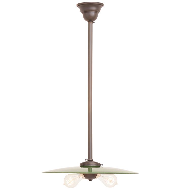 Enameled Green Industrial Pendant with Double Socket