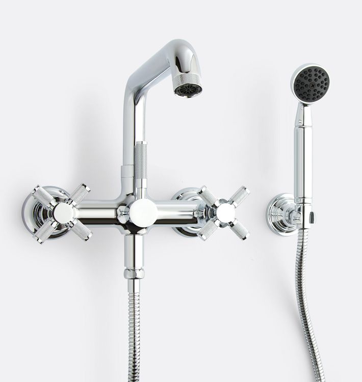 Descanso Cross Handle Wall Mounted Tub Filler With Handshower