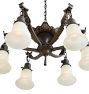 Vintage 6-Light Classical Revival Chandelier with Camphor Glass Bell Shades