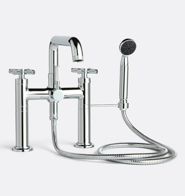 Descanso Cross Handle Deck Mounted Tub Filler With Handshower