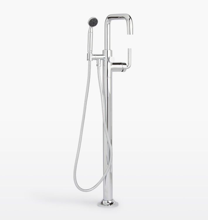 Descanso Smooth Lever Floor Mounted Tub Filler With Handshower