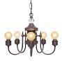 Vintage 5-Light Bare Bulb Chandelier with Decorative Glass Ball