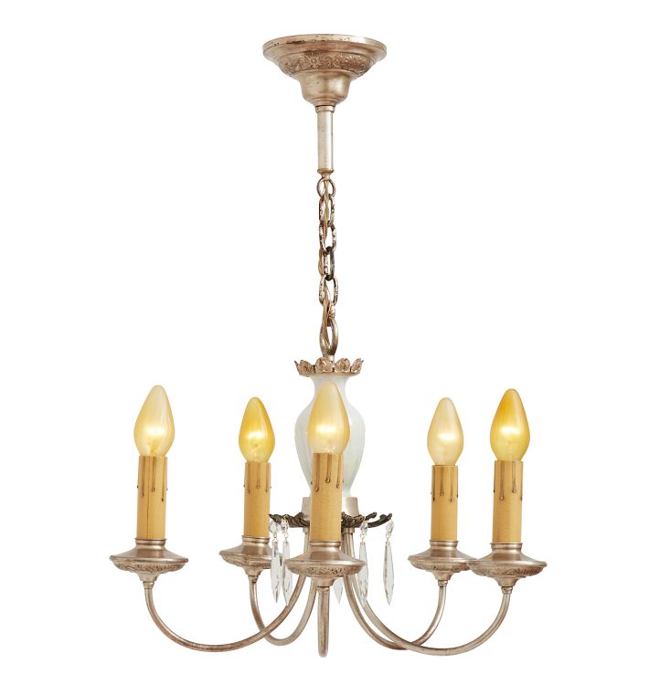 Vintage Classical Revival Silver Plated Candle Chandelier